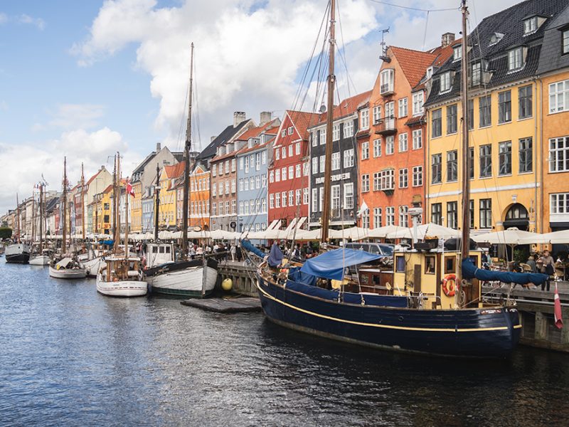 A beautiful view of the port and the colorful buildings captured in Copenhagen, Denmark